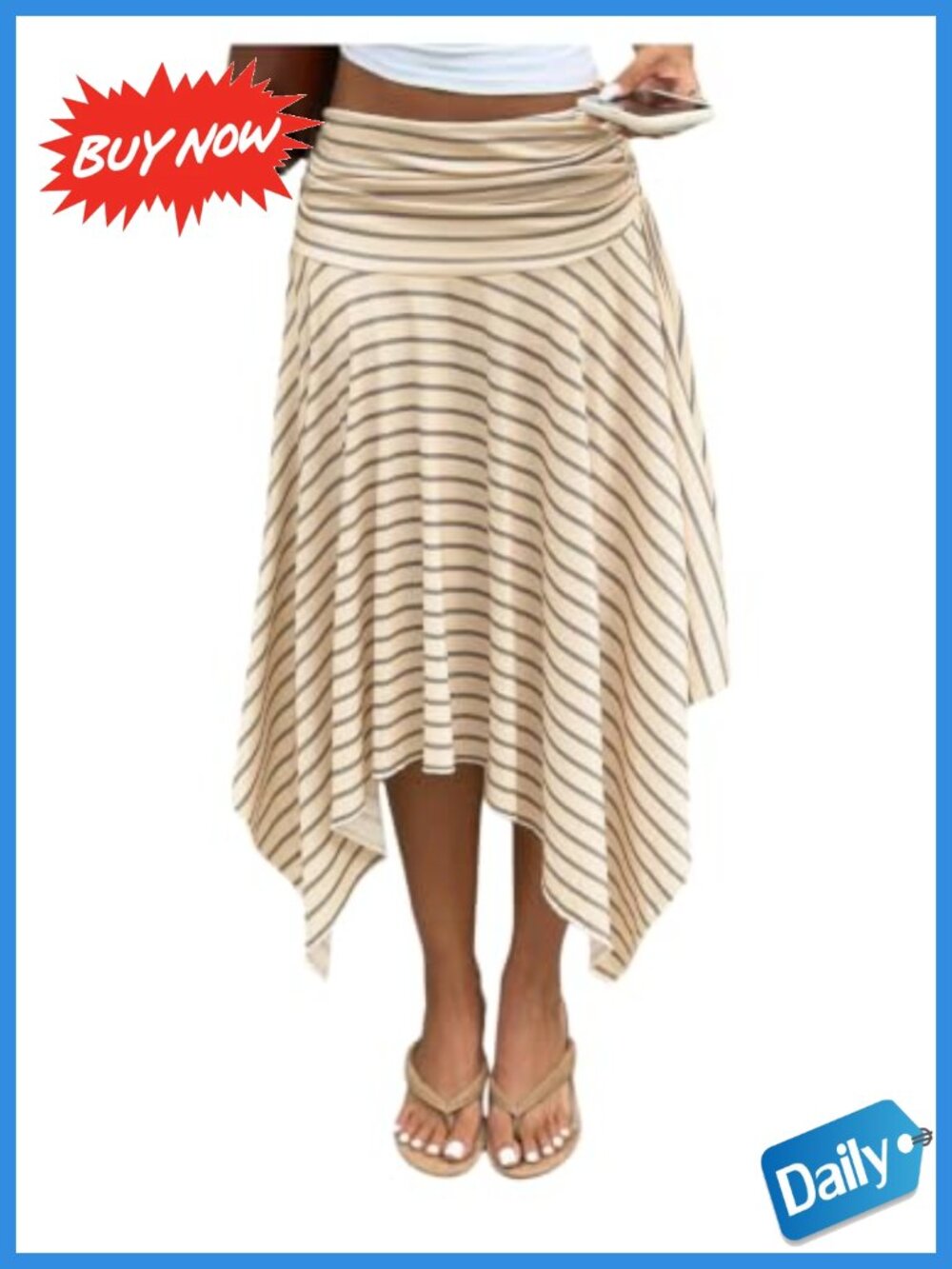 Flowy Asymmetrical Fold Over Midi Skirt Ruched A-Line Summer